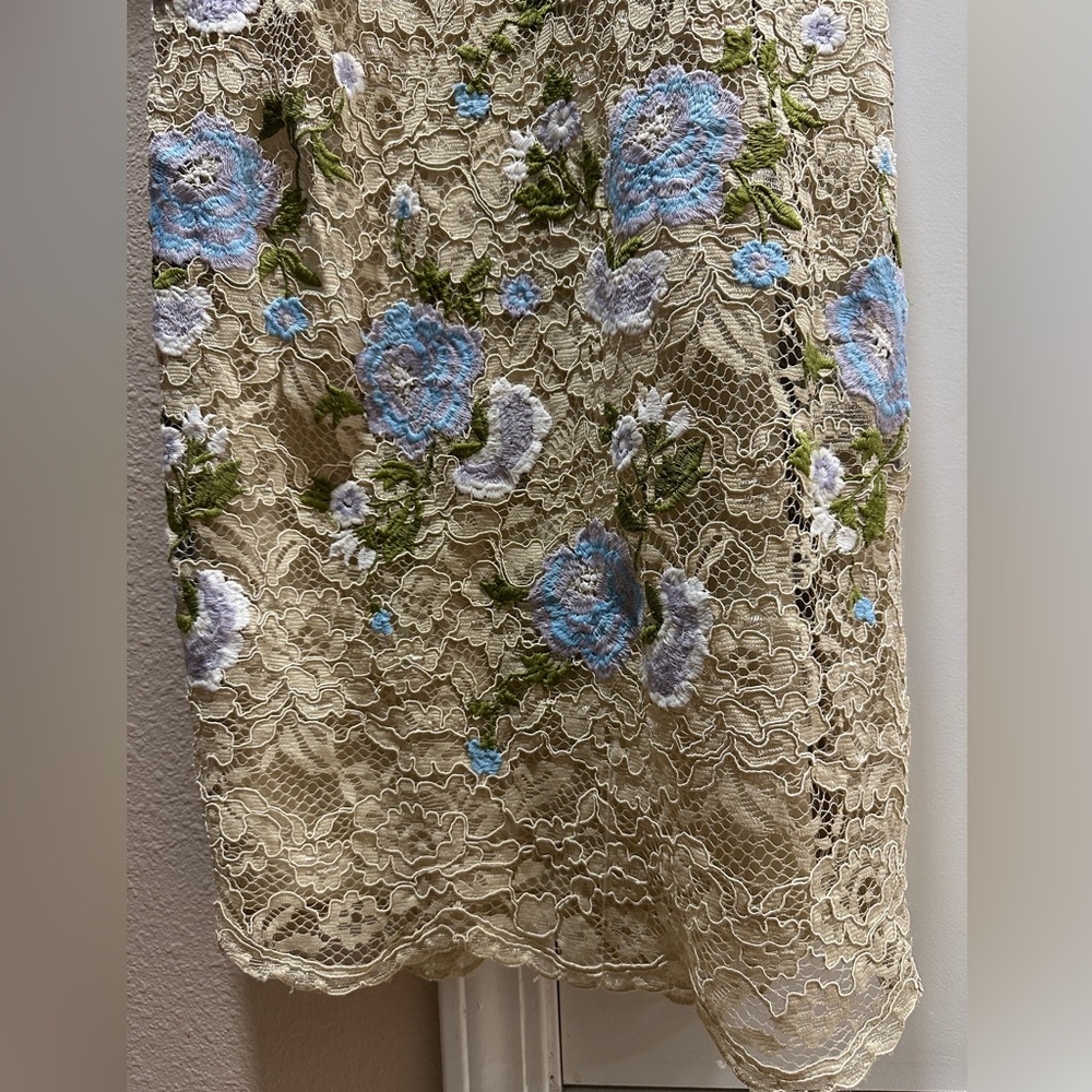 Calvin Klein Womens  Beige Floral Embroidered Lace Dress- US 6 - Picture 4 of 7